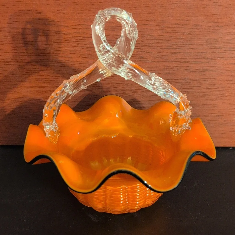 Vintage Hand Blown Glass Basket - Picture 3 of 6
